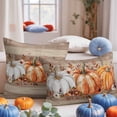 thumbnail image 6 of Fall Throw Pillow Covers&nbsp;16x16 Inch Set of 2 Orange Pumpkin Decorative Pillow Covers White Pumpkin Leaves Wood Grain Cushion Cover Pillowcase for Sofa Couch Bed Home Decor, 6 of 9