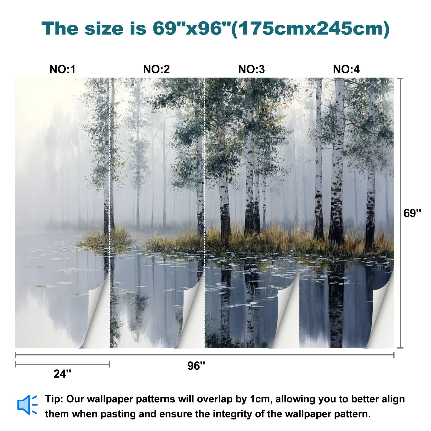 Peel and Stick Wallpaper Birch Trees Abstract Forest Branches Landscape Colorful Nature Modern Modern Art Wall Mural Decor Self Adhesive and Removable 69in x 98in