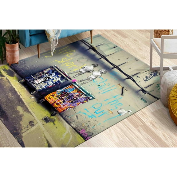 Pattern Rug, Life Is Short Rugs, Banksy Graffiti Rugs, Painting Rugs, Banksy Boy Rug, Banksy Peeing Boys Rugs, Decorative Rug, Kitchen Rug, 2.6'x6.5' - 80x200 cm