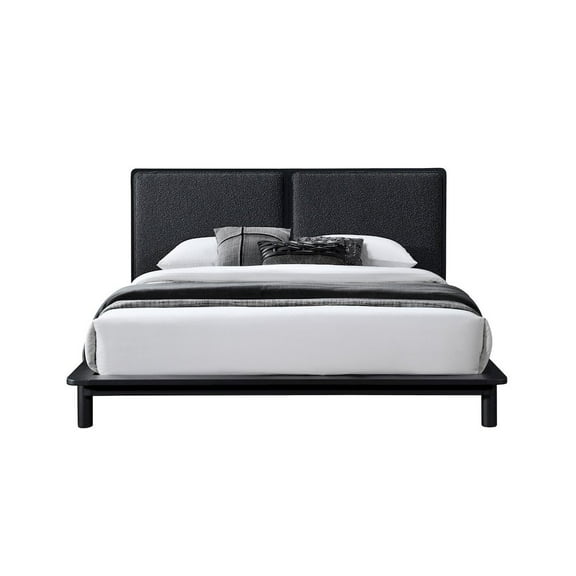 Omax Decor Nord Queen Size Wood Platform Bed in Black Frame and Black Boucle