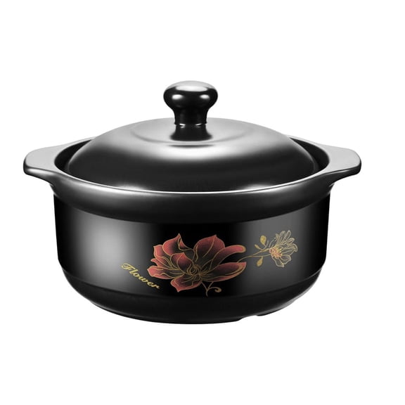 Tineasur Black Ceramic Stew Pot with Lid - Cookware for Braised Chicken, Soups, Stews, and Slow Cooker Meals