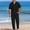 Black, variant on Men’s 2 Piece 100% Cotton Linen Outfit Summer Beach Short Sleeve Button Down Work Shirt and Pants Set Khaki