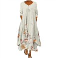 thumbnail image 4 of Pisexur Maxi Robe pour Femmes Imprimé Floral de Printemps Manches Longues Décontractée Ourlet Ample Robe Longue Irrégulière, 4 of 5