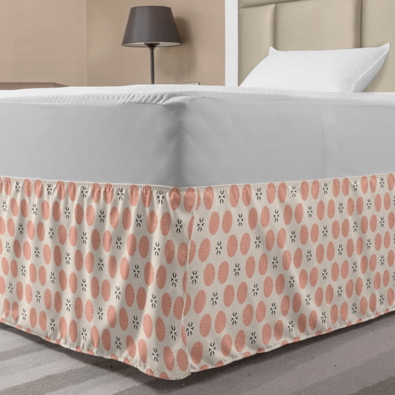 Pastel Bed Skirt, Continuous Modern Pattern with Symmetric Hatched Rounds, Elastic Bedskirt Dust Ruffle Wrap Around for Bedding Decor, 4 Sizes, Salmon Charcoal Grey, by Ambesonne