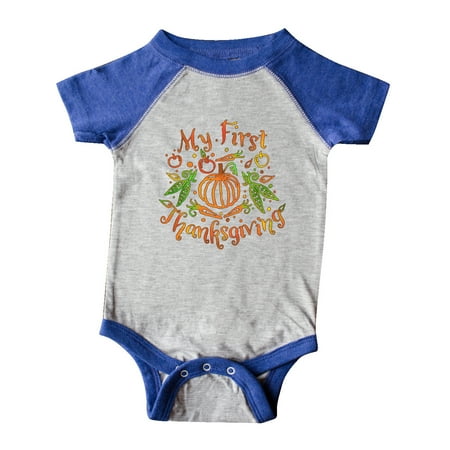 

Inktastic My 1st Thanksgiving Pumpkin Vegetables in Orange and Green Gift Baby Boy or Baby Girl Bodysuit