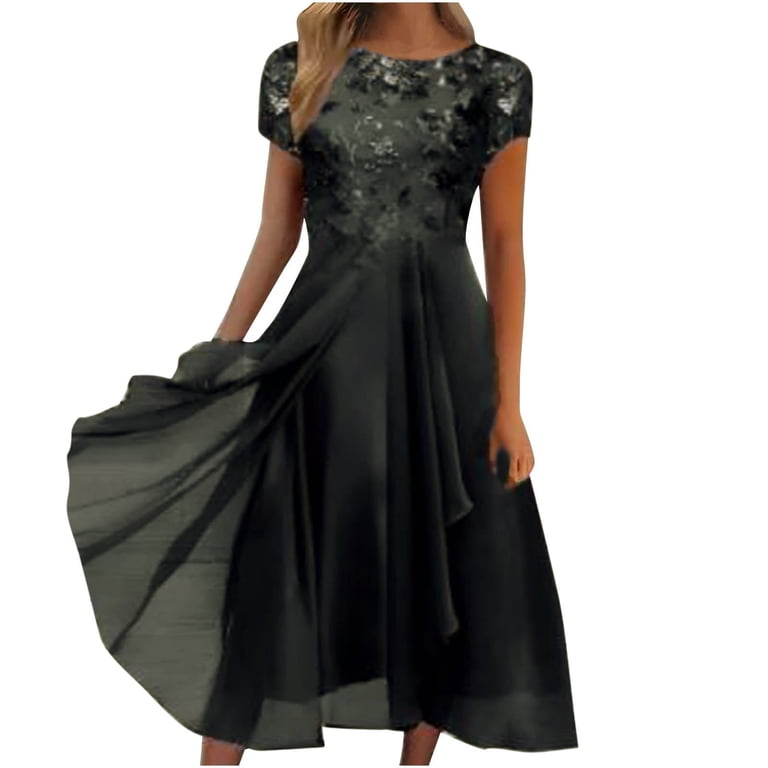 Yddian Mother of The Bride Dresses for Women Flowy Lace Chiffon Dress Elegant Formal Evening Party Gown for Wedding Black XL, Women's Yddian Mother of The Bride Dresses for Women Flowy Lace Chiffon Dress Elegant Formal Evening Party Gown for Wedding Black XL, Women's