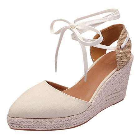 

Youmylove Fashion Platform High Heel Women Straw Espadrilles Shoes Wedge Half Toe Shoes Sandals Summer Comfy Beach Outdoor Walking Footwear