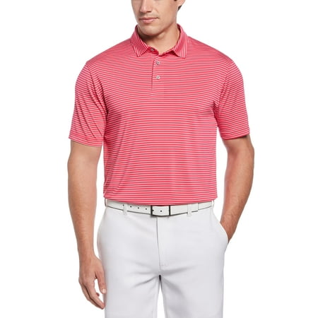 PGA TOUR Men's Feeder Stripe Short Sleeve Golf Polo Shirt, Bossy Pink ...
