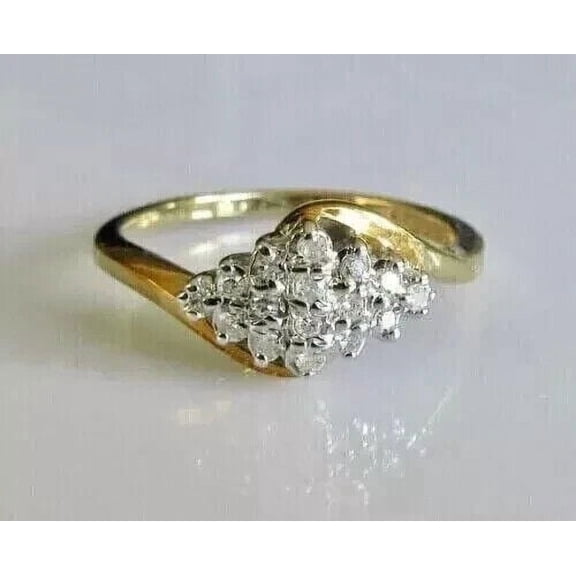 Engagement Cluster Ring 1Ct Round Cut Lab-Created Diamond 14K Yellow Gold Plated