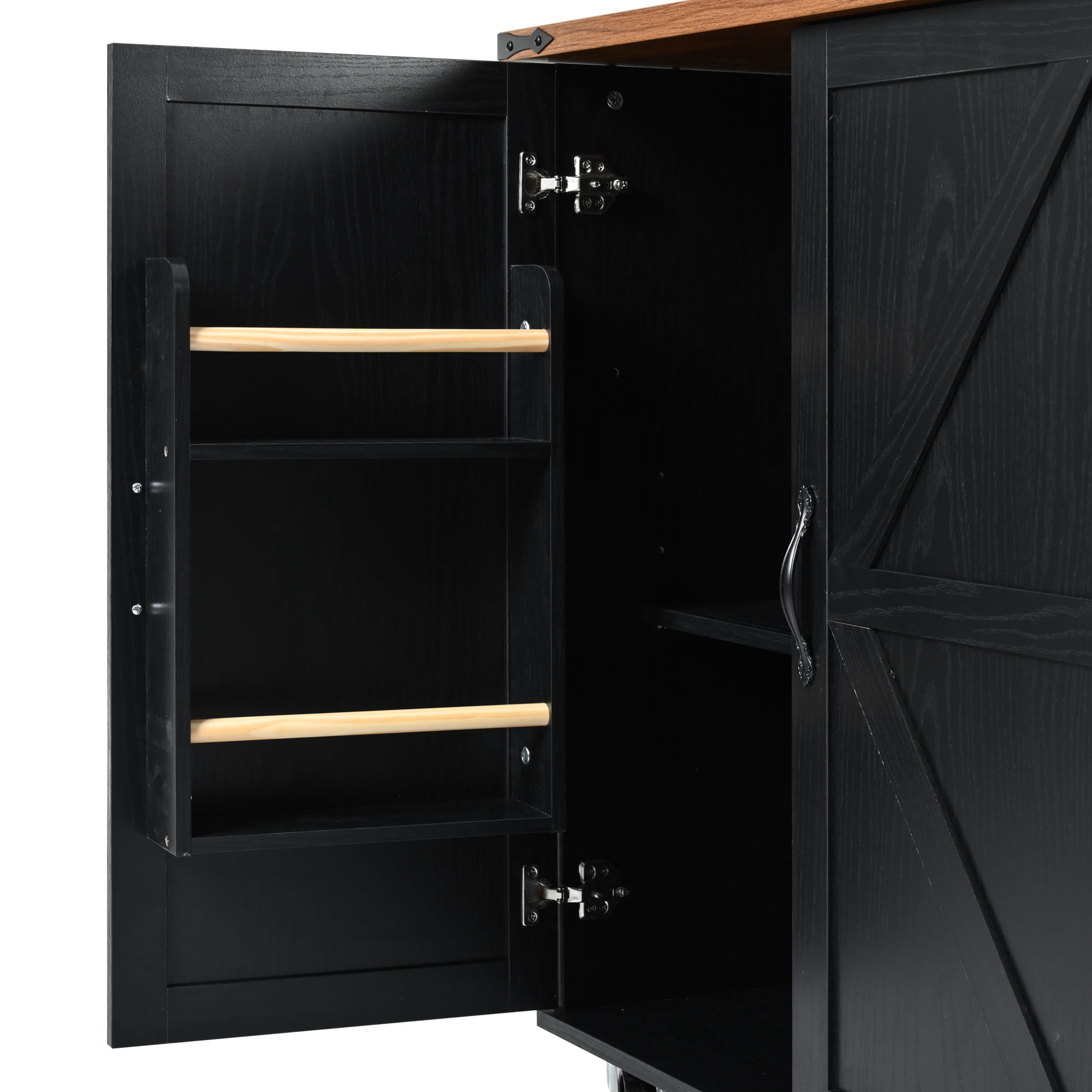 54.5-Inch Farmhouse Kitchen Island with Power Outlet and Drop Leaf, Rolling Kitchen Cart with Internal Storage Rack and 3 Drawers for Kitchen, Black