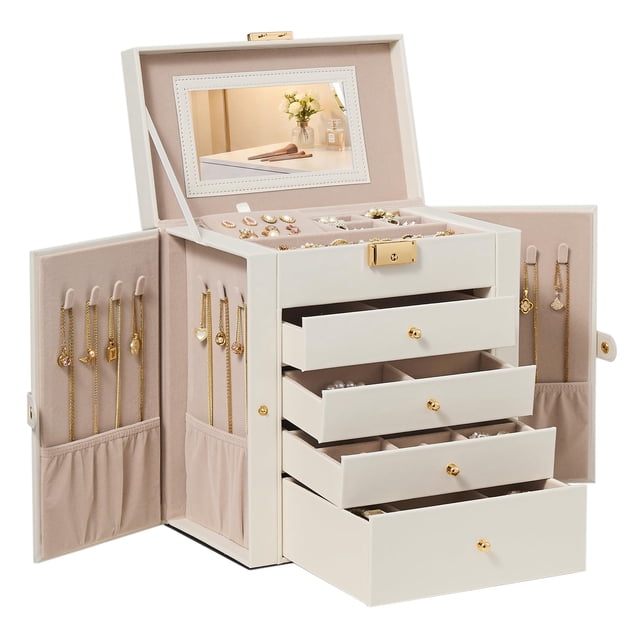 Caja de joyas SONGMICS organizador de 5 niveles con candado y espejo