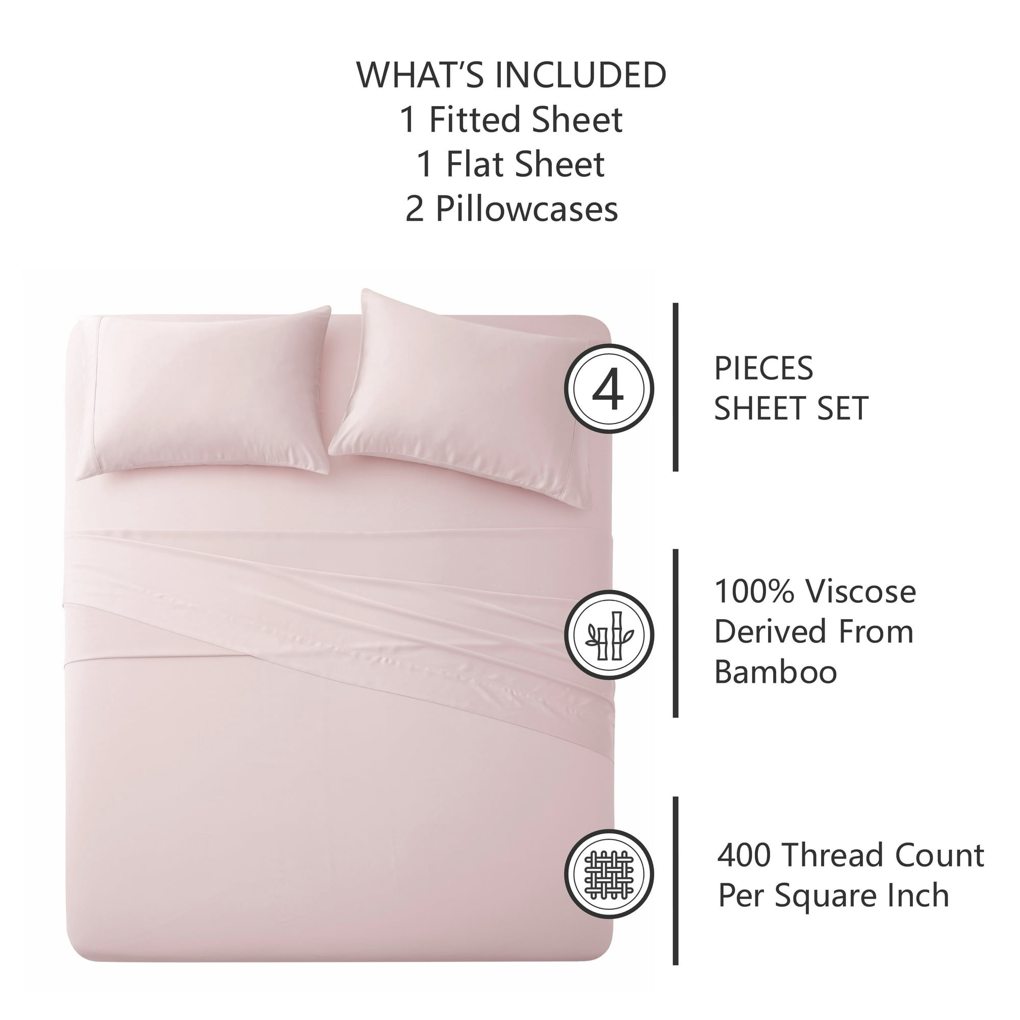 American Home Collection Bamboo Viscose Sheet Set - Silky Soft, Cooling for Hot Sleepers - 18 Inches Deep Pocket - Premium Sateen Finish - Queen, Pink