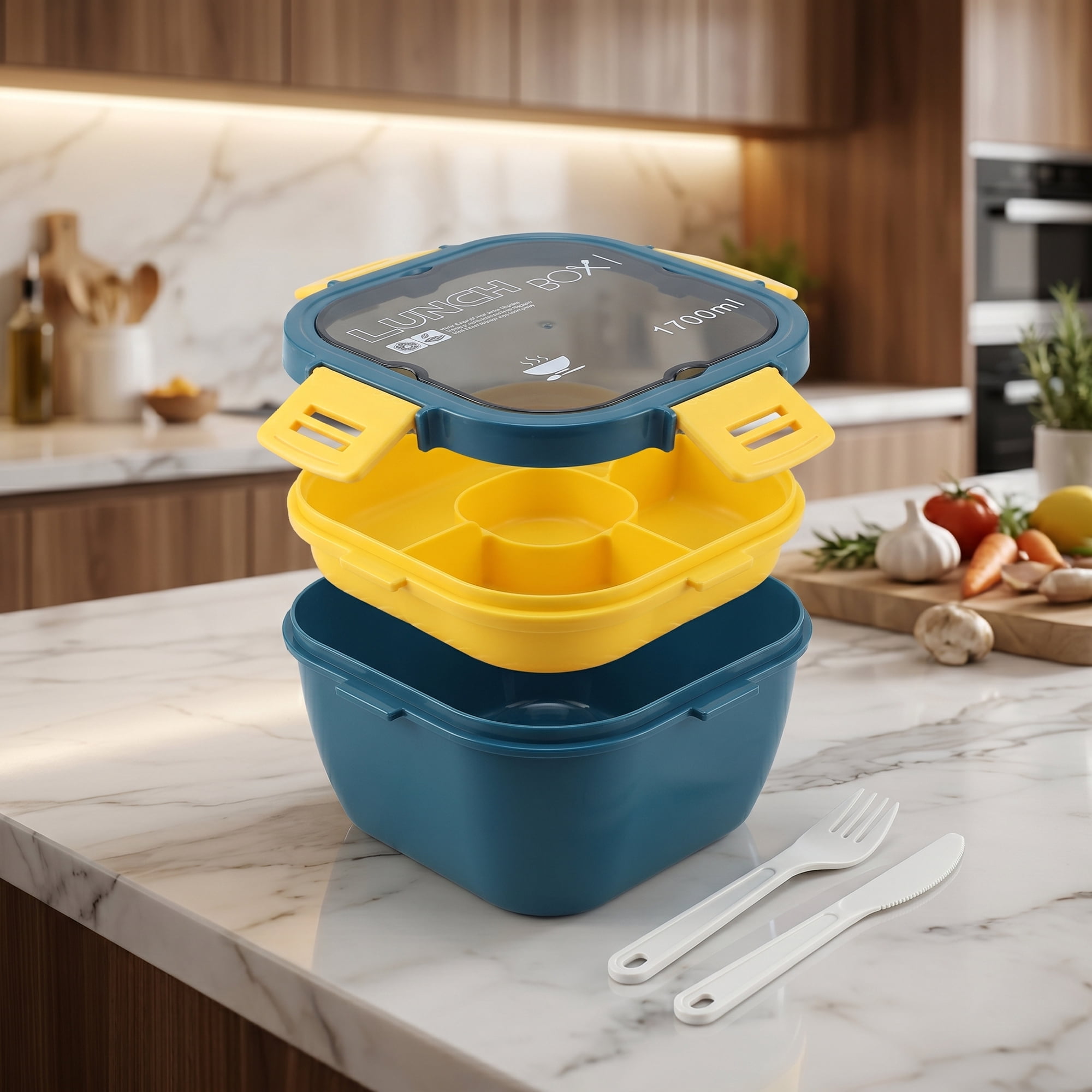Unique Bargains 1200ml Leak-Proof Meal Prep Lunch Bento Box Blue-2