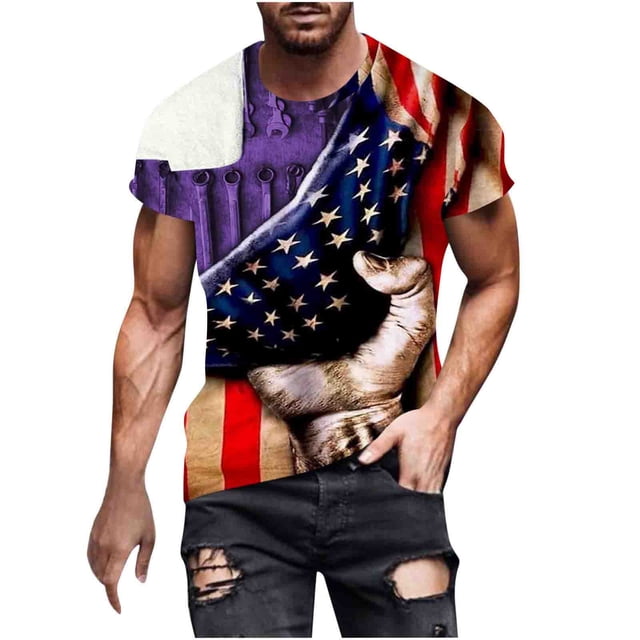Camisetas Casuales Impresas de Manga Corta en el Patrón de Rayas, Camisetas Ligeras de Algodón a Rayas para Hombres