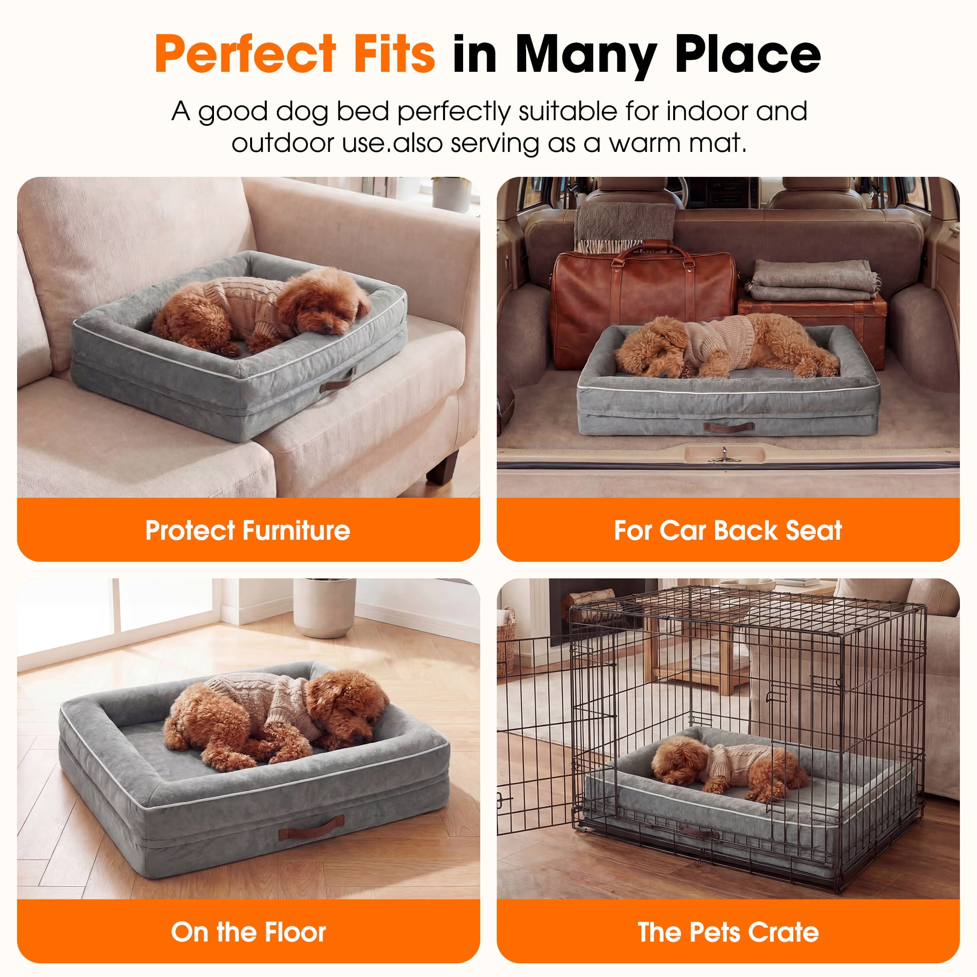 Small Pet Bed Orthopedic for Cat Dog Four-Sided Bolster Cushion with Waterproof Removable Washable Cover Pet Sofa Gray