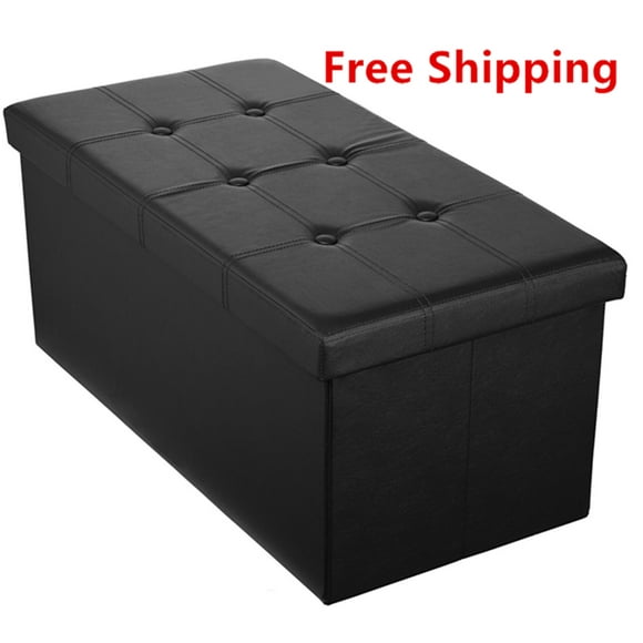30" Folding Storage Ottoman Bench, Faux Leather Footrest Stool Seat(Black, 30" x 15" x 15")