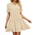 thumbnail image 4 of Dresses Women's 2023 Ruffle Mini Dress Loose Flowy Short Sleeve Summer Casual A Line Cute Baby Doll Swing Dress, 4 of 5