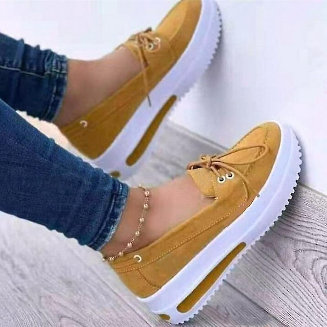 Zapatos de mujer con plataforma de verano, zapatos deportivos informales con cordones de talla grande 43, mocasines cómodos antideslizantes para mujer, zapatos vulcanizados