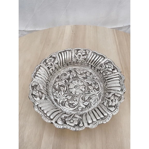 German Silver Fully Carved Set of 2 Plates – Antique Finish