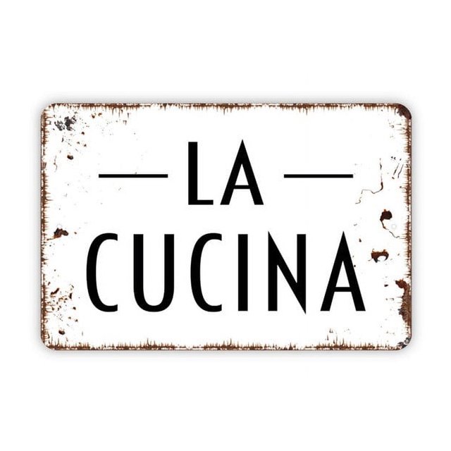 (Metal de aluminio) Letrero de metal La Cucina Letrero de metal de estilo rústico moderno y contemporáneo Letrero de metal para pared Tamaño: 8 x 12 pulgadas