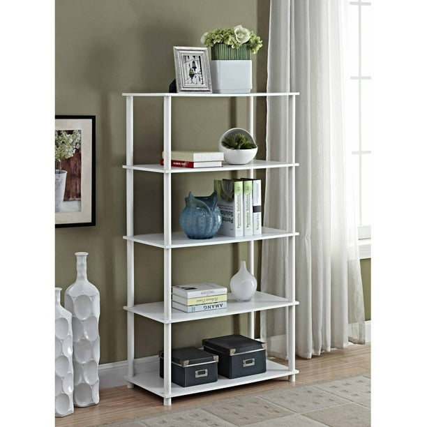 Mainstays No Tools 5 Shelf Standard, Self Assembly White Bookcase