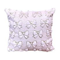 hulanddfd Valentine's Day Throw Pillows Cover, 17.32x17.32inches Bowknot Sequined Pillowcase with Patterns Square Polyester Plushy Seat Cushion Cover for Sofa Couch Bedroom Living Room Decor Pink