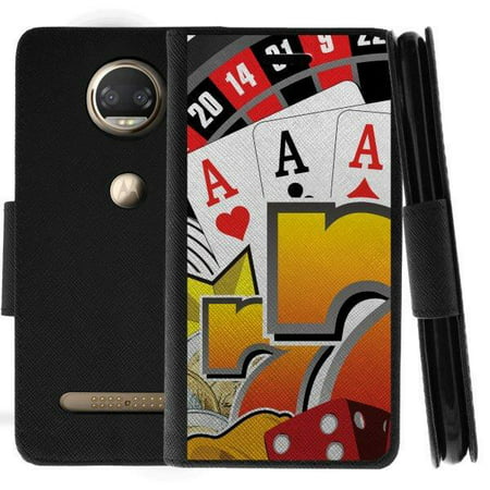 TurtleArmor Â® | For Motorola Moto Z2 Force | Motorola Moto Z2 Play [Wallet Case] Leather Cover with Flip Kickstand and Card Slots - Hand of (Best Days To Play Slot Machines)