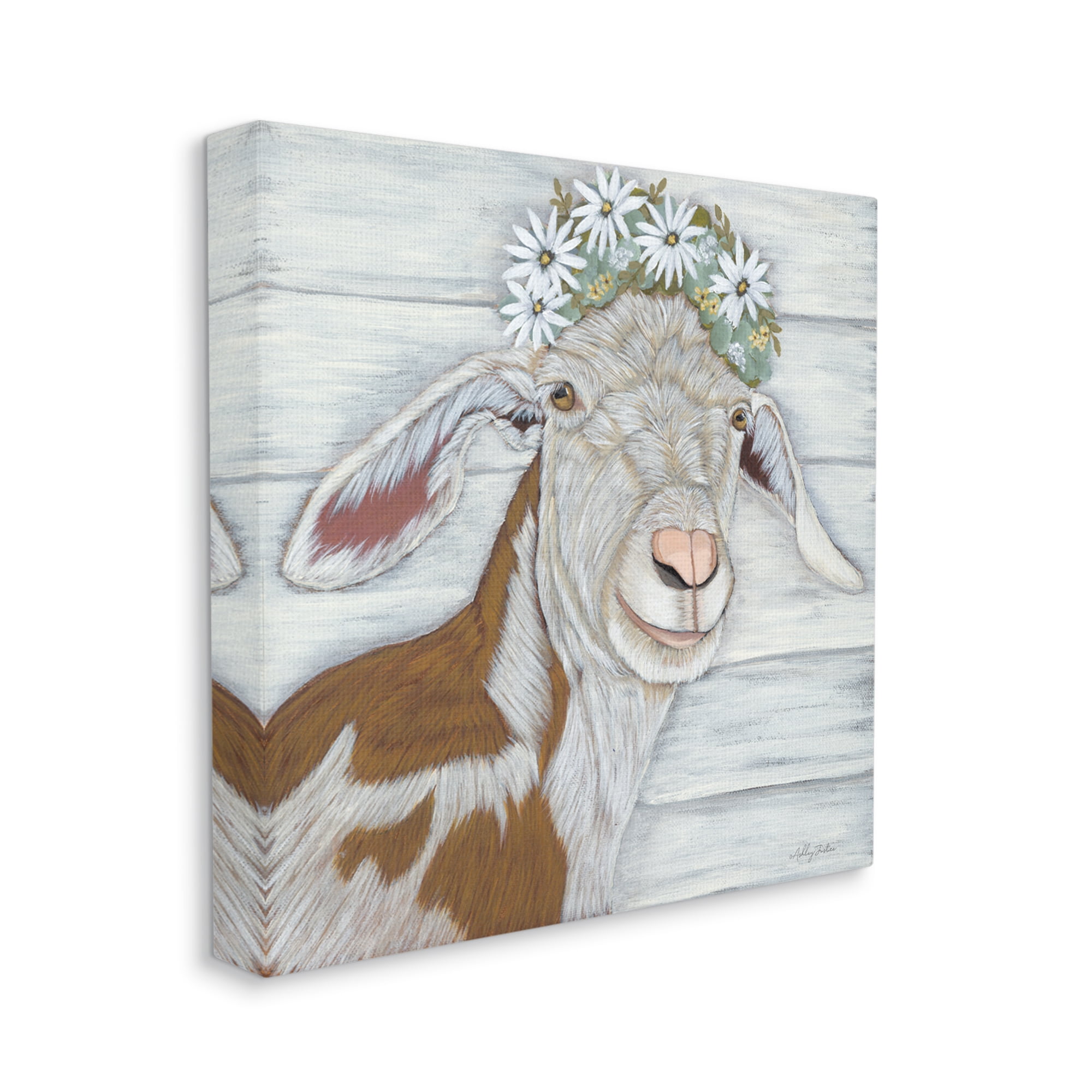 Stupell Country Goat Daisy Flower Crown Animals & Insects Painting Gallery Wrapped Canvas Print Wall Art