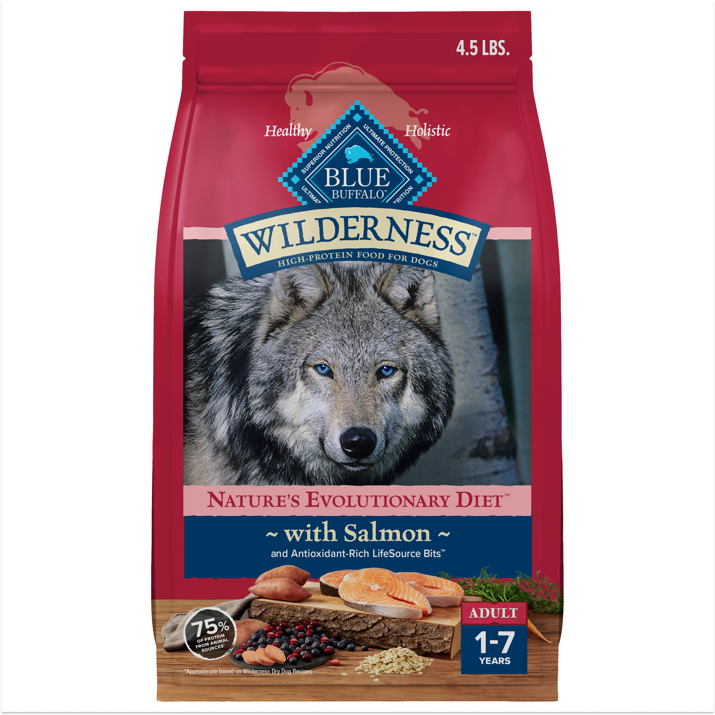 Blue Buffalo Wilderness Natural High-Protein Adult Dog Dry Food, Salmon Recipe, 4.5-lb.