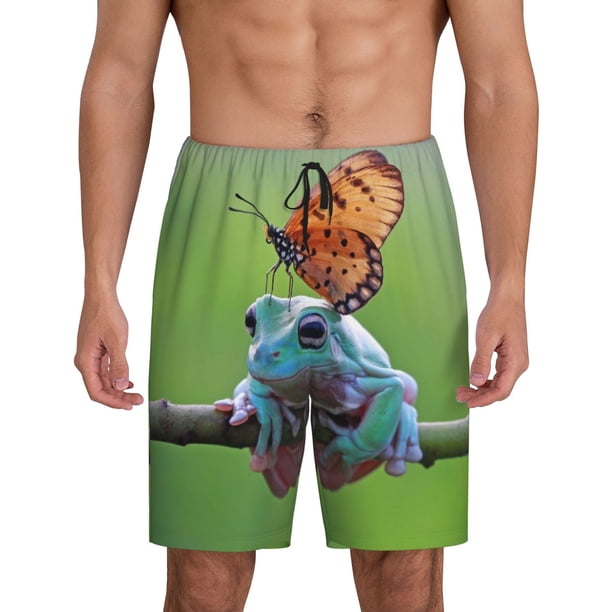 Fotbe Butterfly Landing On Head Dumpy Frog Pantalones Cortos de Pijama para Hombre, Ropa de Dormir, Pantalones de Pijama Cortos para Hombre-Large