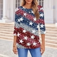 thumbnail image 5 of Feancey 3/4 Sleeve Womens Tunic Tops 4th of July USA Stars and Stripes Print T-Shirts Holiday Casual Plus Size Blouse Independence Day Patriotic Tee Summer Sale Multicolor L, 5 of 6