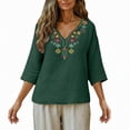 thumbnail image 6 of GEWSEY Linen Tops for Women 2026 Trendy Boho Embroidered V Neck 3/4 Sleeve Blouses Dressy Casual Loose Fit Shirts (Dark Green, XXL), 6 of 8