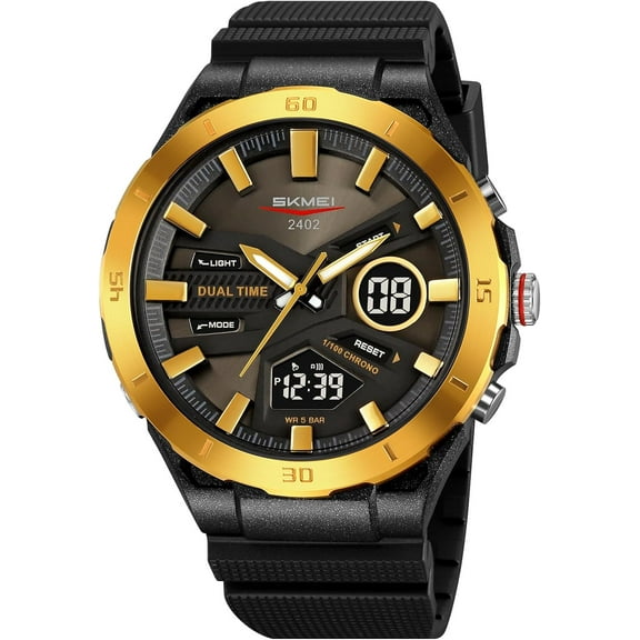 Men's Waterproof Sports Watch with Dual Display Multifunction Chronograph Week Date Analog Digital for Outdoor