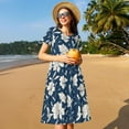 thumbnail image 4 of Xecao Lilies Flowers for Women Summer Short Sleeve Midi Dress with Pockets Casual Aline Flowy Tshirt Dress Vocation Beach Sundress, 4 of 6