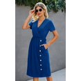 thumbnail image 4 of Robes d'Été Décontractées pour Femmes Col en V Manches Courtes Bouton T-Shirt Robe Midi, 4 of 6