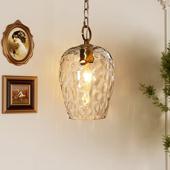 Tribesigns Hammered Glass Pendant Light, Adjustable 60-Inch Chain Hanging Light for Kitchen Island, Dining Room, Bedroom (E26 Base)