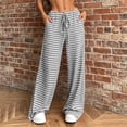 thumbnail image 2 of hlysgo Women's Wide Leg Pants Striped Elastic High Waisted Casual Palazzo Pant Drawstring Lounge Pajama Trousers with Pockets Gray,S, 2 of 6