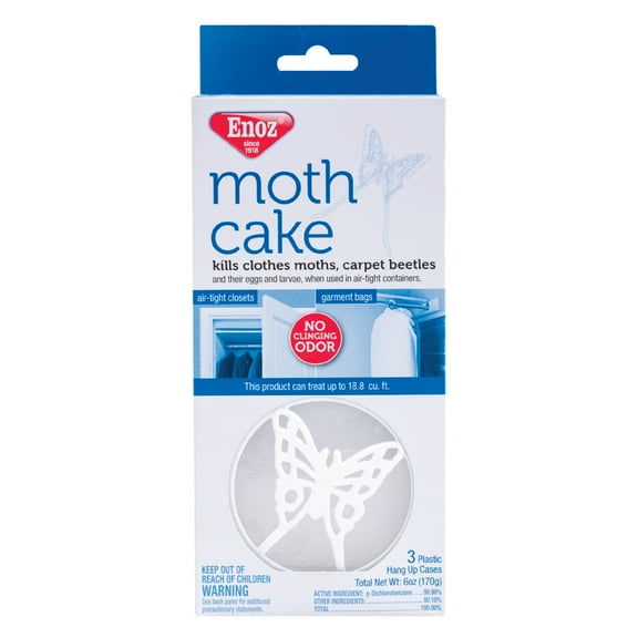 Enoz Moth Cake Plastic Hang Cases, Moth & Carpet Beetle Killer, 2 oz Cakes, 3 Count