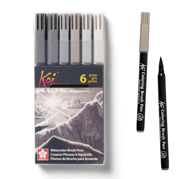 Sakura Koi Coloring Brush Pens - Watercolor Brush Pen Set - Assorted Colors - Gray - 6 Pack