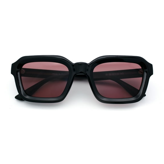 Retro Thick Plastic Minimal Rectangle Hipster Fashion Sunglasses Black - Burgundy