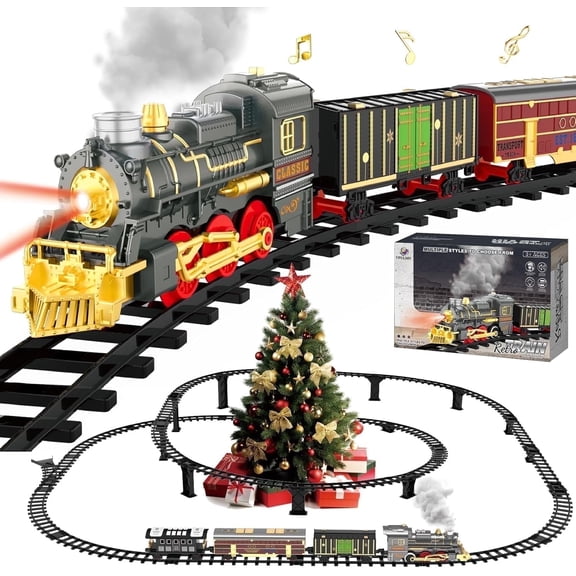 UFULMN Electric Train Sets Christmas Train Steam Locomotive Deluxe 2-Layer Tracks with Lights & Sounds Rechargeable for Kids Boys Girls 3 Years