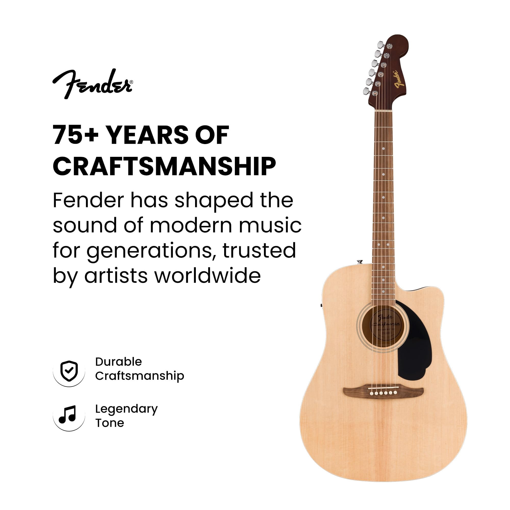 Fender Redondo CE Dreadnought Acoustic-Electric Guitar - Natural Bundle with Gig Bag, Strap, Strings, Picks, and Austin Bazaar Instructional DVD