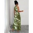 thumbnail image 2 of Olive Green Watercolor Floral Halter Neck Smocked Waist A-Line Maxi Dress For Women, 2 of 6