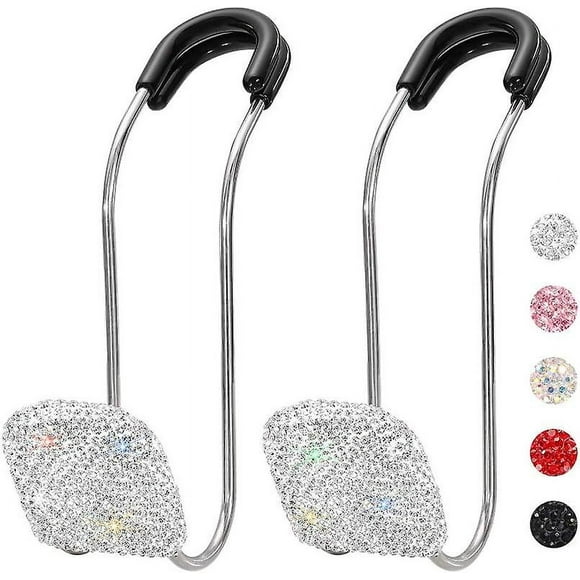 Bling Car Headrest Hooks Car Accessories Rhinestone Universal Auto Back Seat Headrest Metal Hanger Organizer Vehicle Holder for Purse Clothes Grocery