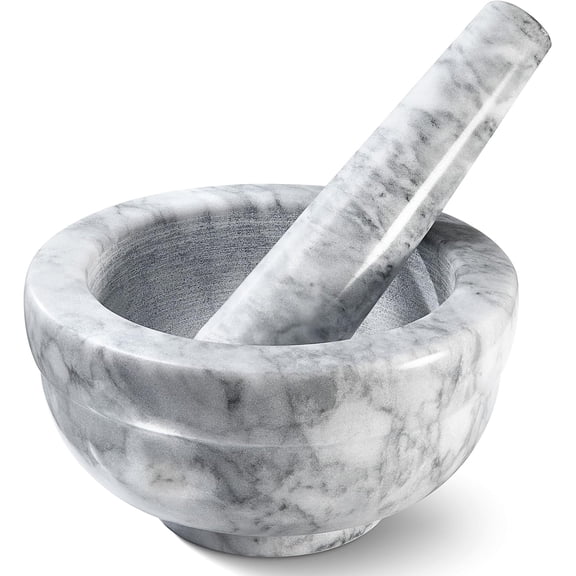 Mortar and Pestle Set - Small Grinding Bowl Container for Guacamole, Spices, Salsa, Pesto, Herbs - Best Mortar and Pestle Spice and Pills Crusher Set, Holds Up to 2.5oz - 3.75x2’’, Marble Gray