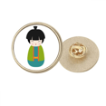 thumbnail image 1 of Broche de oro metálico circular Kimono Doll Art Japón 2.7 cm Unbranded, 1 of 3
