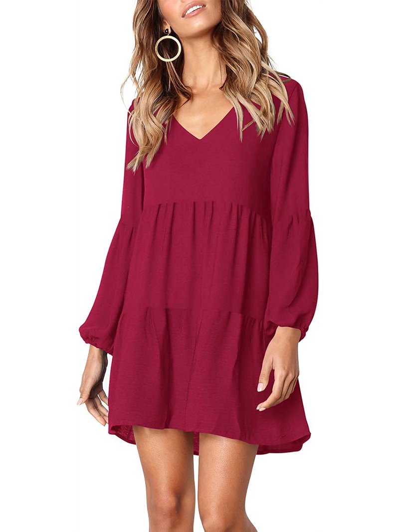 burgundy smock dress YOURS Plus Size Burgundy Red Frilled Sleeve Smock Dress