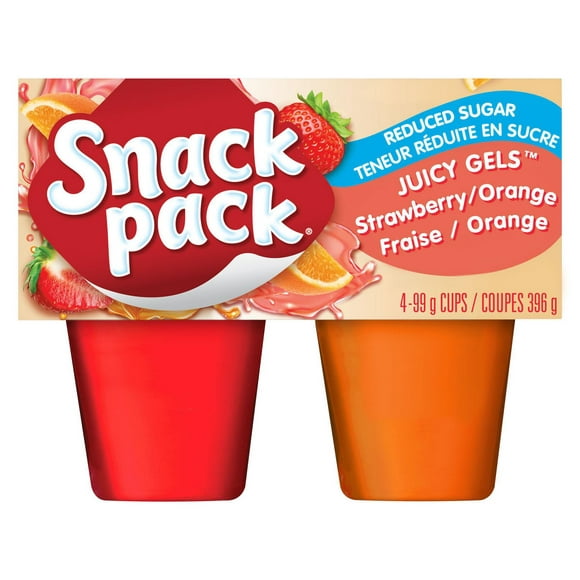 Snack Pack® Juicy Gels® No Sugar Added Strawberry and Orange Fruit Juice Cups, 4 Cups, 396 g