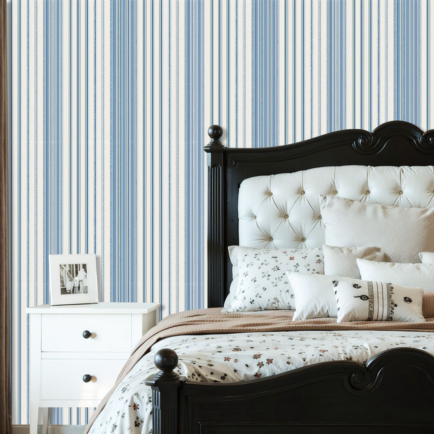 Peel and Stick Wallpaper Blue White Vertical Striped Minimalist Classic Wall Mural 23.6in x 9.8ft Self Adhesive Removable Wall Paper Renter Friendly Wallpaper for Bedroom Studio Lake House