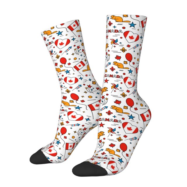 Balery Canada Day Calcetas Largas con Estampado para Hombre y Mujer – Suaves y Transpirables, Talla Única (US 5-11)